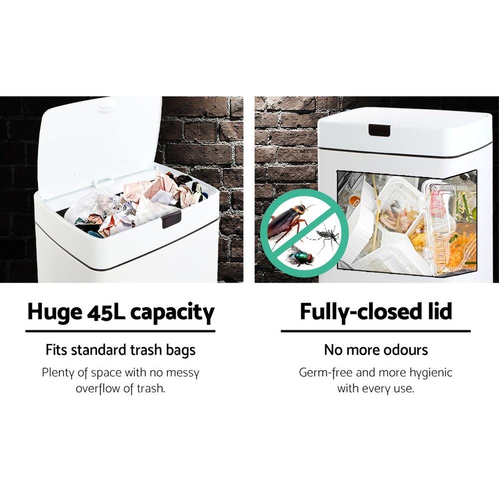 Devanti 45L Motion Sensor Bin Rubbish Automatic White - Ozstylz