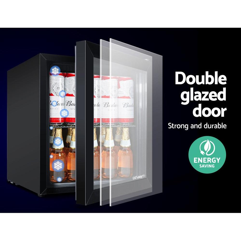 Devanti 46L Bar Fridge Glass Door w/Light Black - Ozstylz