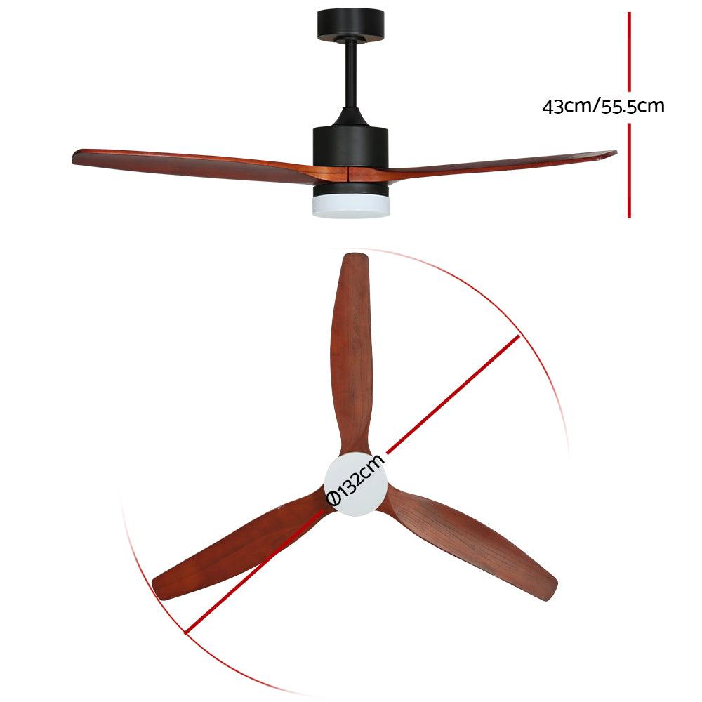 Devanti 52'' Ceiling Fan AC Motor 3 Blades w/Light - Dark Wood - Ozstylz