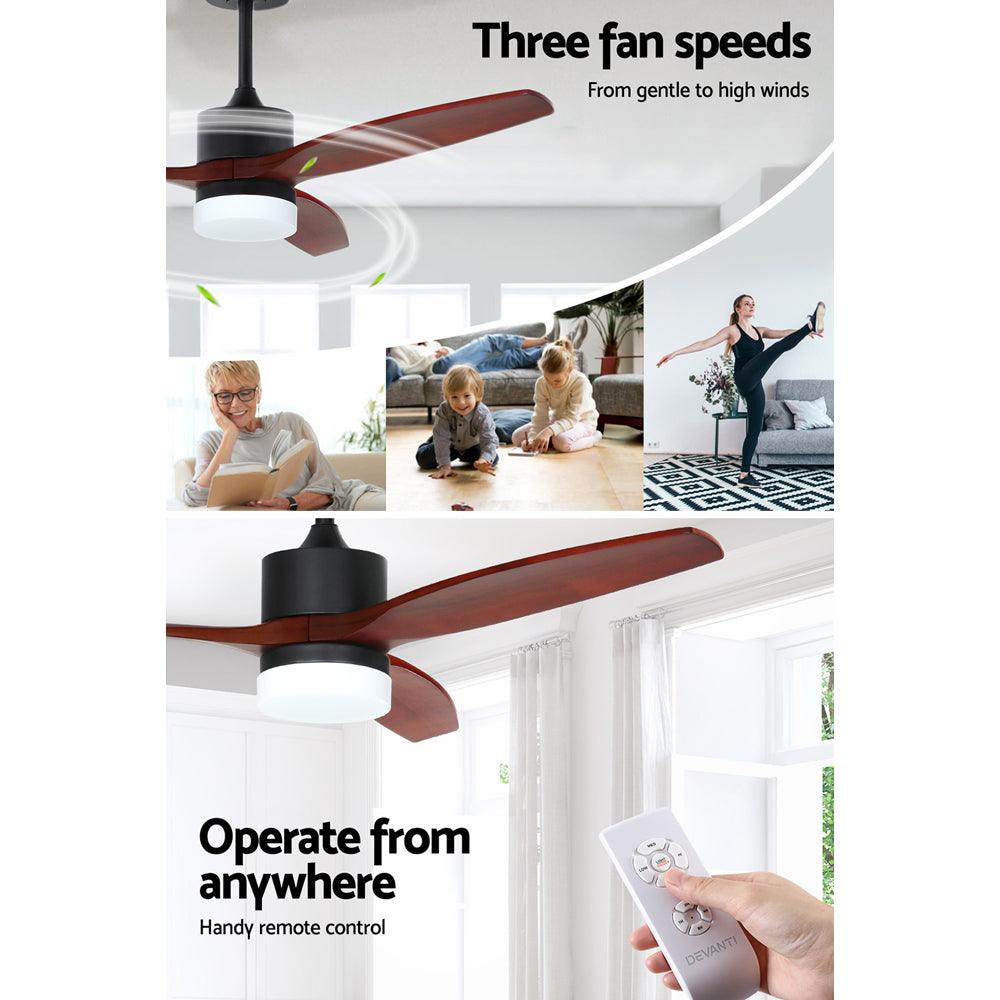 Devanti 52'' Ceiling Fan AC Motor 3 Blades w/Light - Dark Wood - Ozstylz