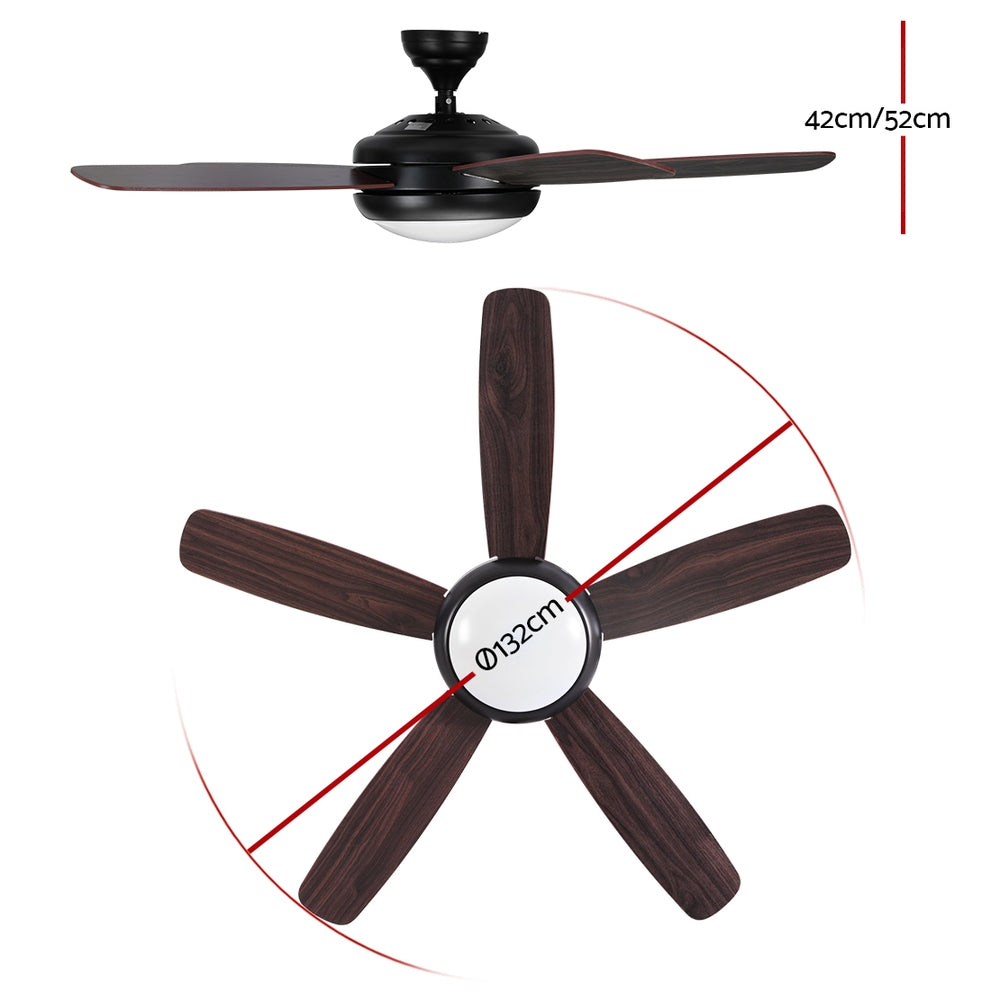 Devanti 52'' Ceiling Fan AC Motor 5 Blades w/Light - Dark Wood - Ozstylz