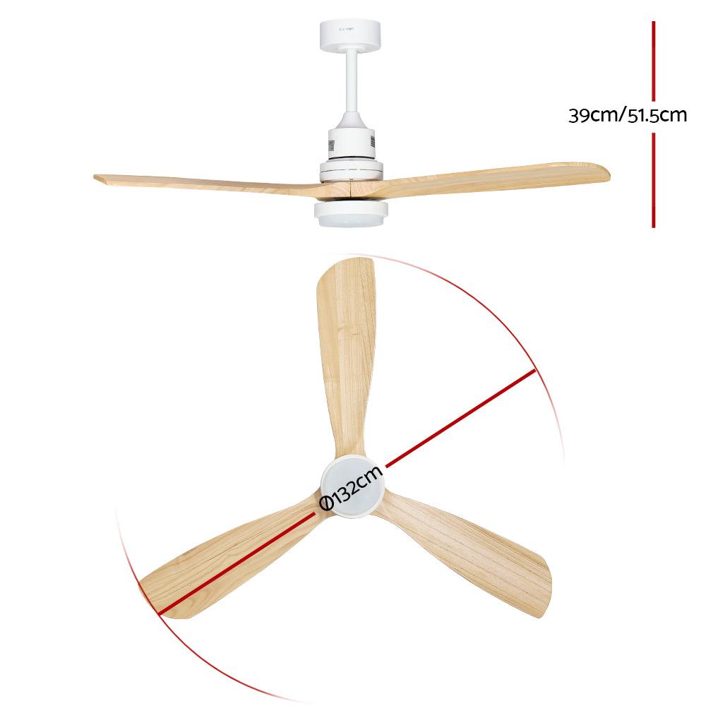 Devanti 52'' Ceiling Fan AC Motor LED Light Remote - Light Wood - Ozstylz