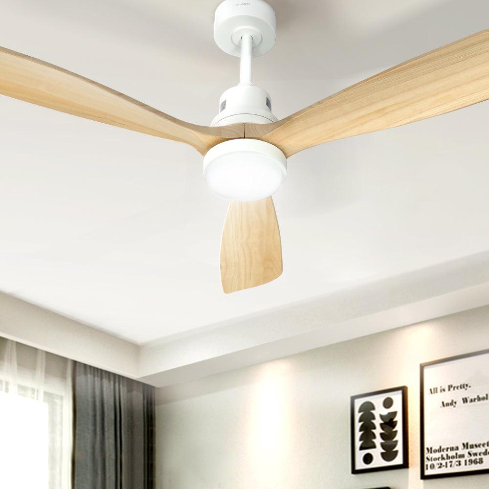 Devanti 52'' Ceiling Fan AC Motor LED Light Remote - Light Wood - Ozstylz