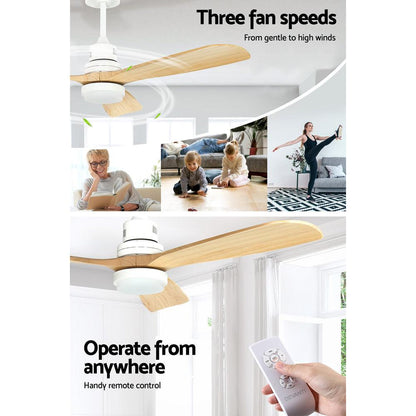 Devanti 52'' Ceiling Fan AC Motor LED Light Remote - Light Wood - Ozstylz