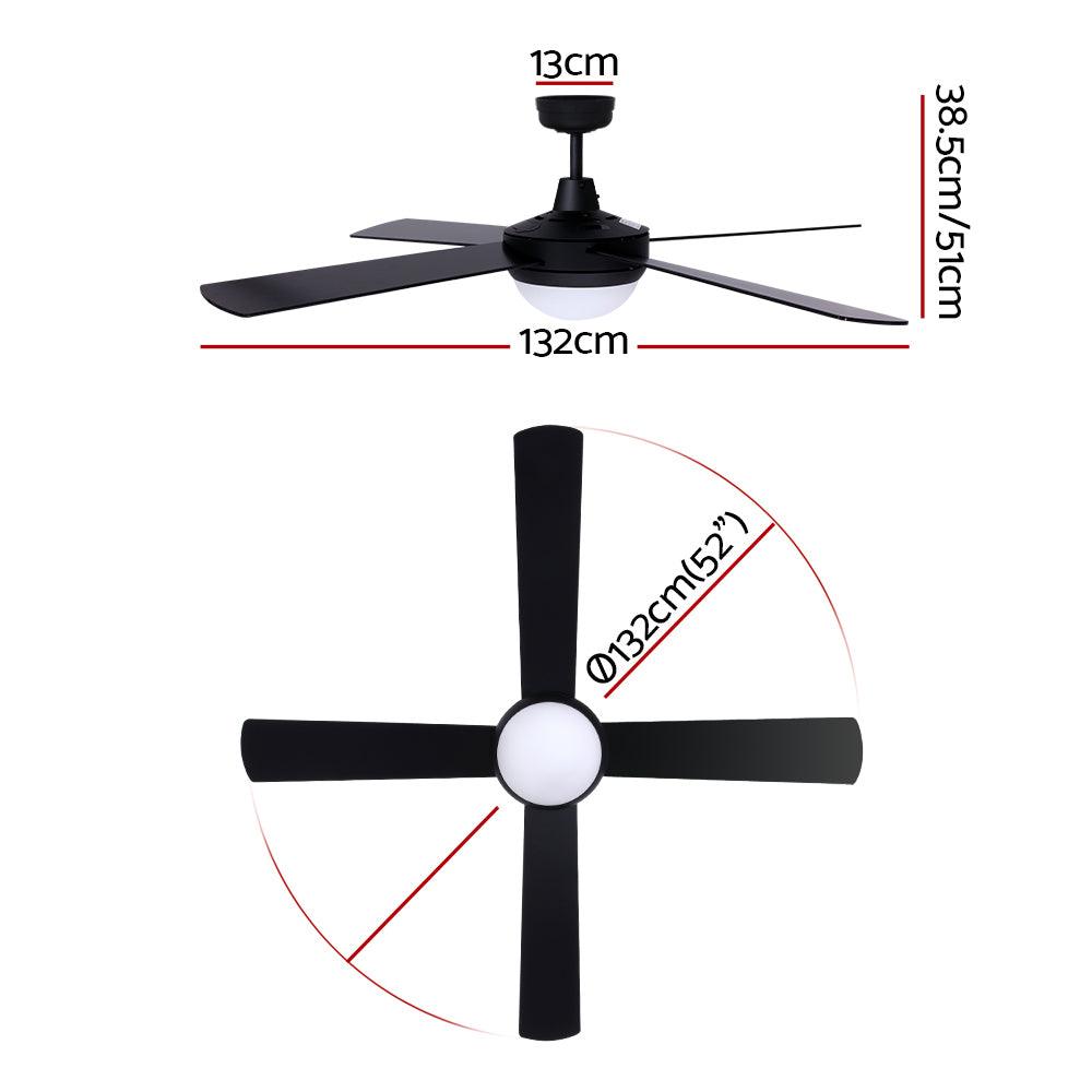 Devanti 52'' Ceiling Fan AC Motor w/Light w/Remote - Black - Ozstylz