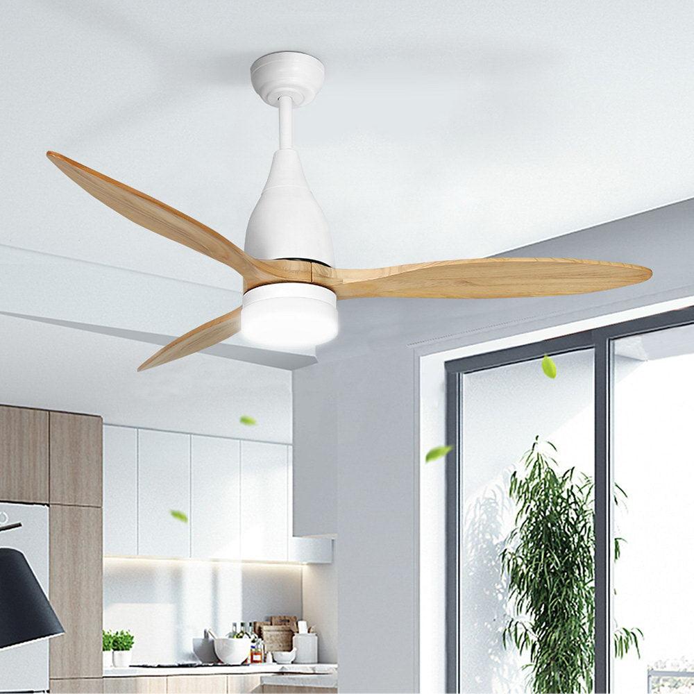 Devanti 52'' Ceiling Fan AC Motor w/Light w/Remote - Light Wood - Ozstylz