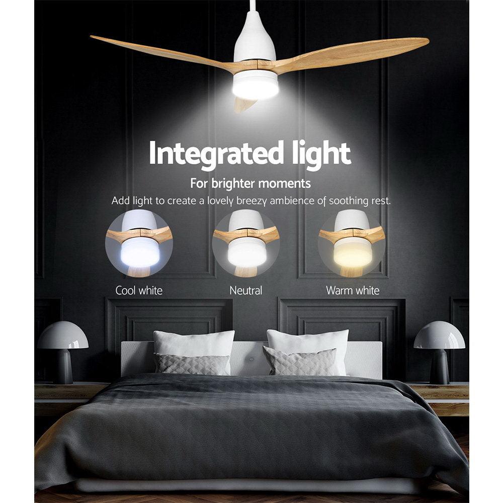 Devanti 52'' Ceiling Fan AC Motor w/Light w/Remote - Light Wood - Ozstylz