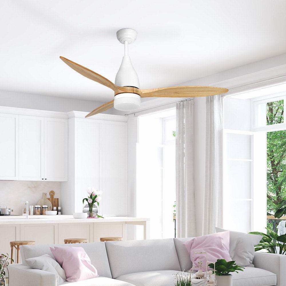 Devanti 52'' Ceiling Fan AC Motor w/Light w/Remote - Light Wood - Ozstylz