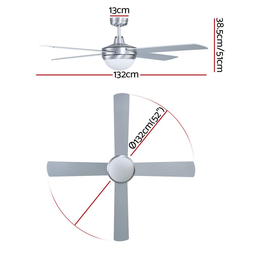 Devanti 52'' Ceiling Fan AC Motor w/Light w/Remote - Silver - Ozstylz