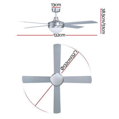 Devanti 52'' Ceiling Fan AC Motor w/Light w/Remote - Silver - Ozstylz