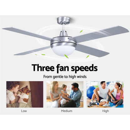 Devanti 52'' Ceiling Fan AC Motor w/Light w/Remote - Silver - Ozstylz