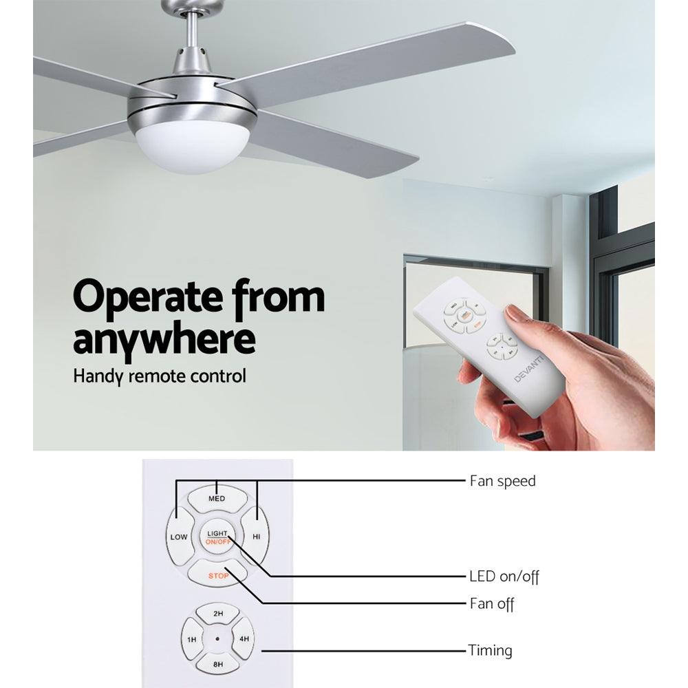 Devanti 52'' Ceiling Fan AC Motor w/Light w/Remote - Silver - Ozstylz