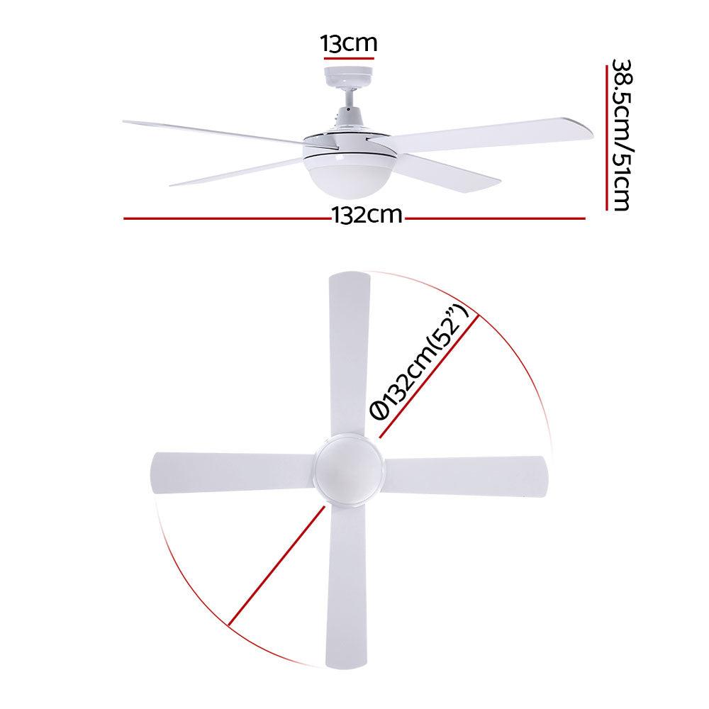 Devanti 52'' Ceiling Fan AC Motor w/Light w/Remote - White - Ozstylz