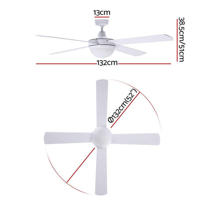 Devanti 52'' Ceiling Fan AC Motor w/Light w/Remote - White - Ozstylz