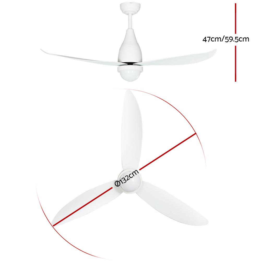 Devanti 52'' Ceiling Fan DC Motor LED Light Remote Control - White - Ozstylz