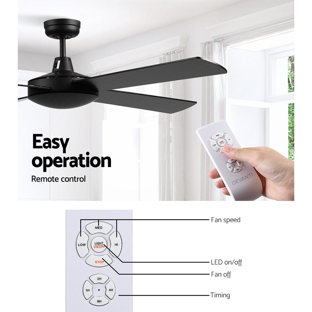 Devanti 52'' Ceiling Fan w/Remote - Black - Ozstylz