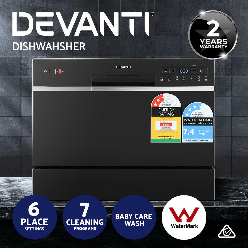 Devanti 6 Place Settings Benchtop Dishwasher Black - Ozstylz