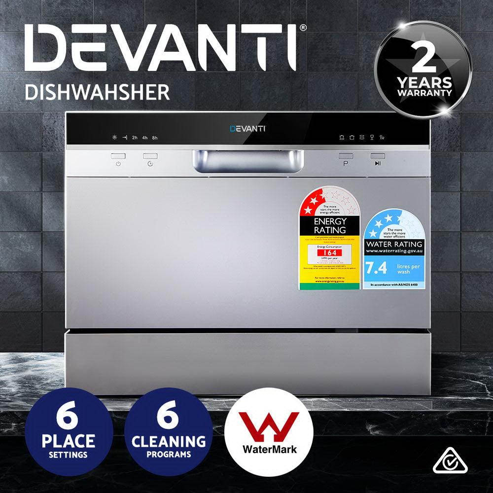 Devanti 6 Place Settings Benchtop Dishwasher Sliver - Ozstylz