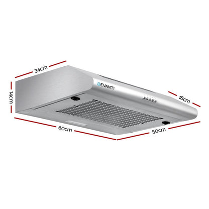 Devanti 600mm Range Hood 60cm Rangehood Stainless Steel - Ozstylz