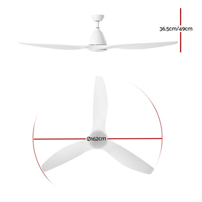 Devanti 64'' Ceiling Fan DC Motor w/Light w/Remote - White - Ozstylz