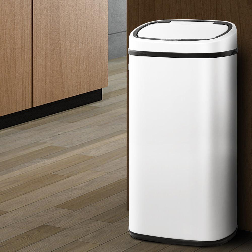 Devanti 68L Motion Sensor Bin Rubbish Automatic White - Ozstylz