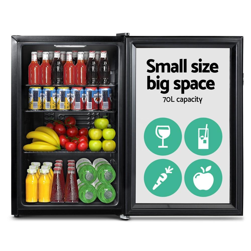 Devanti 70L Bar Fridge Glass Door w/Light Black - Ozstylz