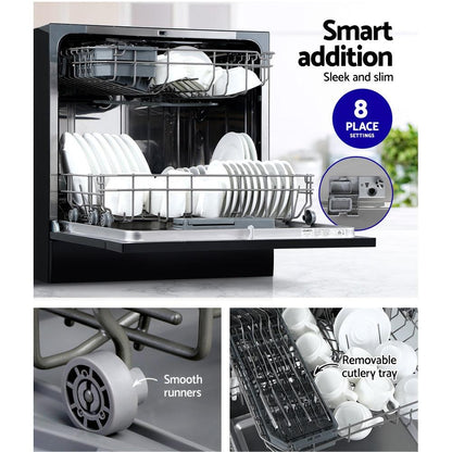 Devanti 8 Place Settings Benchtop Dishwasher Black - Ozstylz