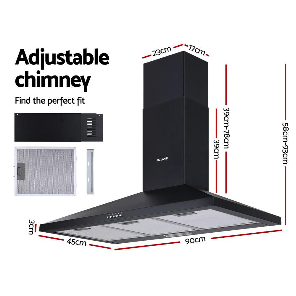 Devanti 900mm Range Hood 90cm Rangehood Black - Ozstylz