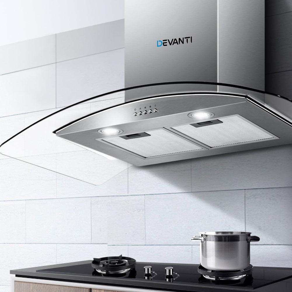 Devanti 900mm Range Hood 90cm Rangehood Glass Canopy - Ozstylz