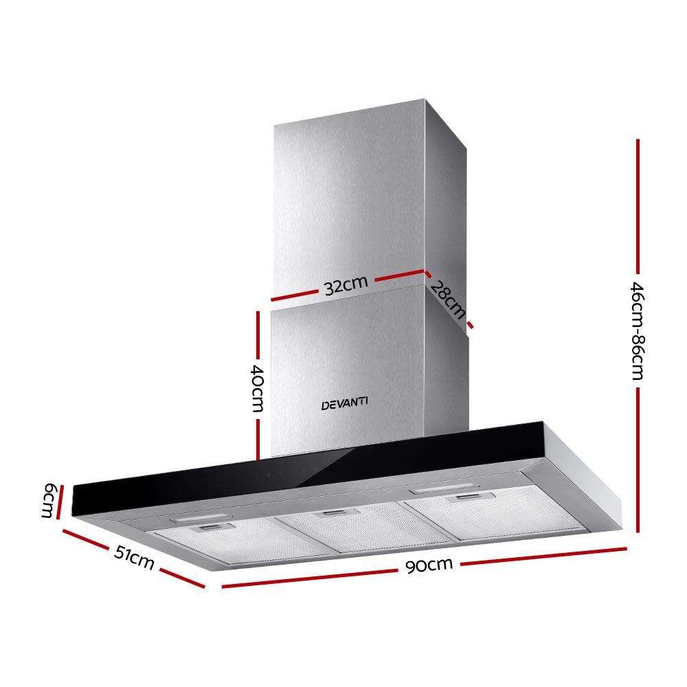 Devanti 900mm Range Hood 90cm Rangehood Glass Stainless Steel - Ozstylz