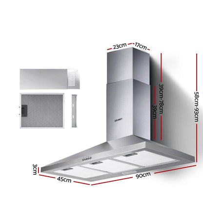 Devanti 900mm Range Hood 90cm Rangehood Stainless Steel - Ozstylz