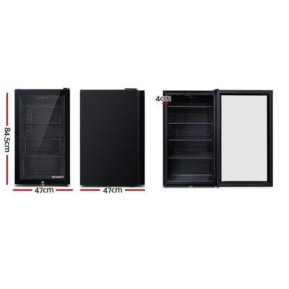 Devanti 98L Bar Fridge Glass Door w/Light Black - Ozstylz