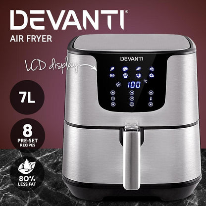 Devanti Air Fryer 7L LCD Fryers Stainless Steel - Ozstylz