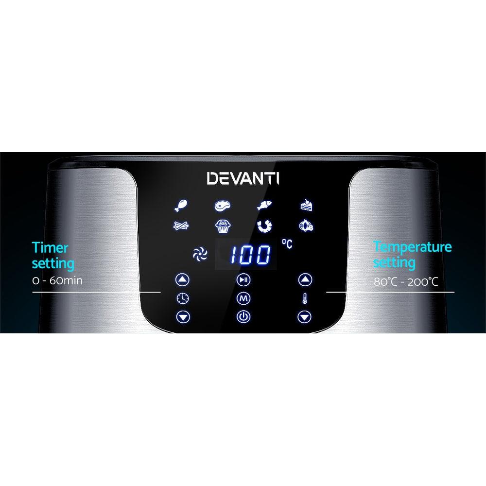 Devanti Air Fryer 7L LCD Fryers Stainless Steel - Ozstylz