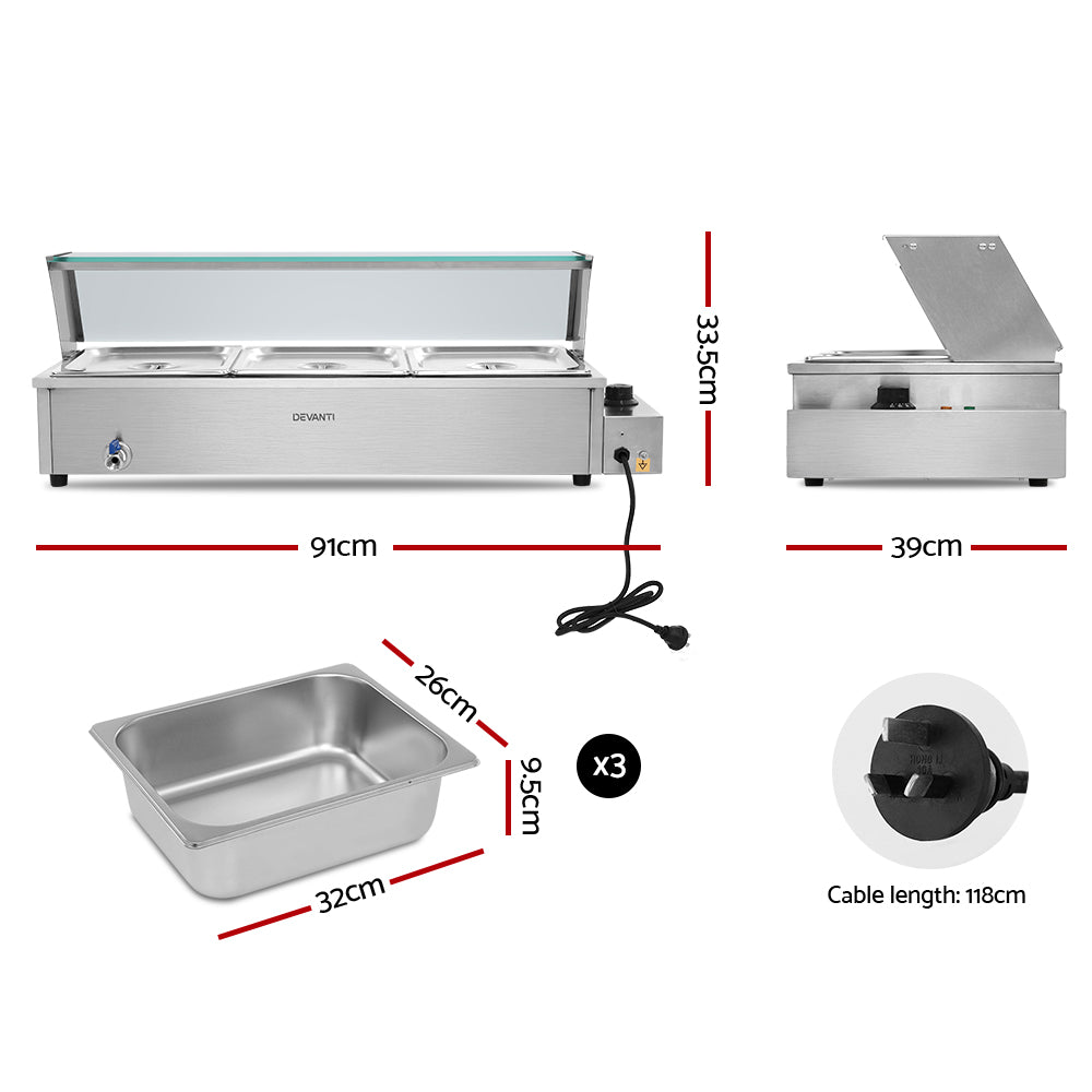 Devanti Commercial Food Warmer Bain Marie 3 Electric Buffet Pans - Ozstylz