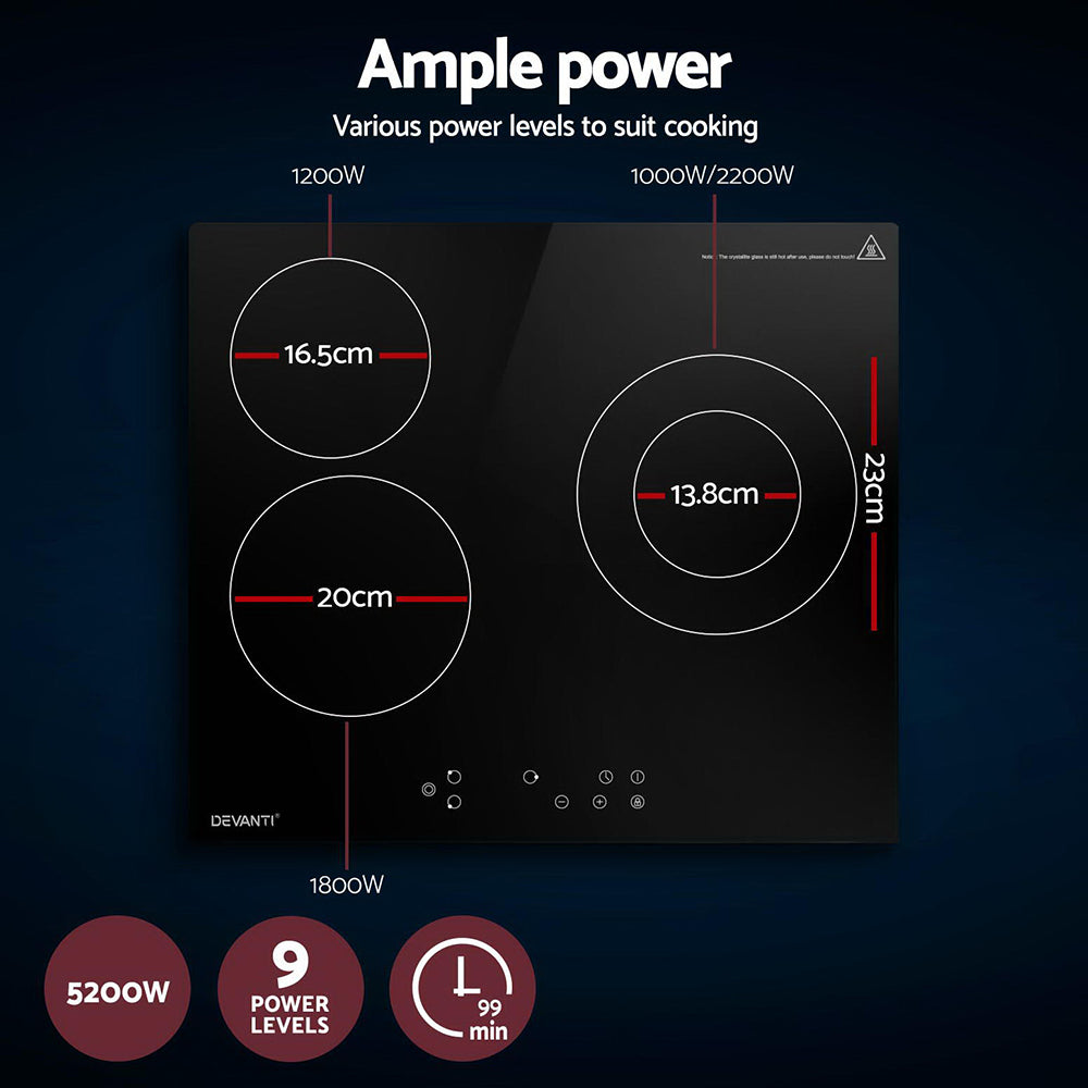 Devanti Electric Ceramic Cooktop 60cm Kitchen Cooker 4 Burner Hob Touch Control 5200W - Ozstylz