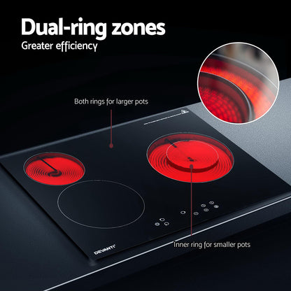 Devanti Electric Ceramic Cooktop 60cm Kitchen Cooker 4 Burner Hob Touch Control 5200W - Ozstylz