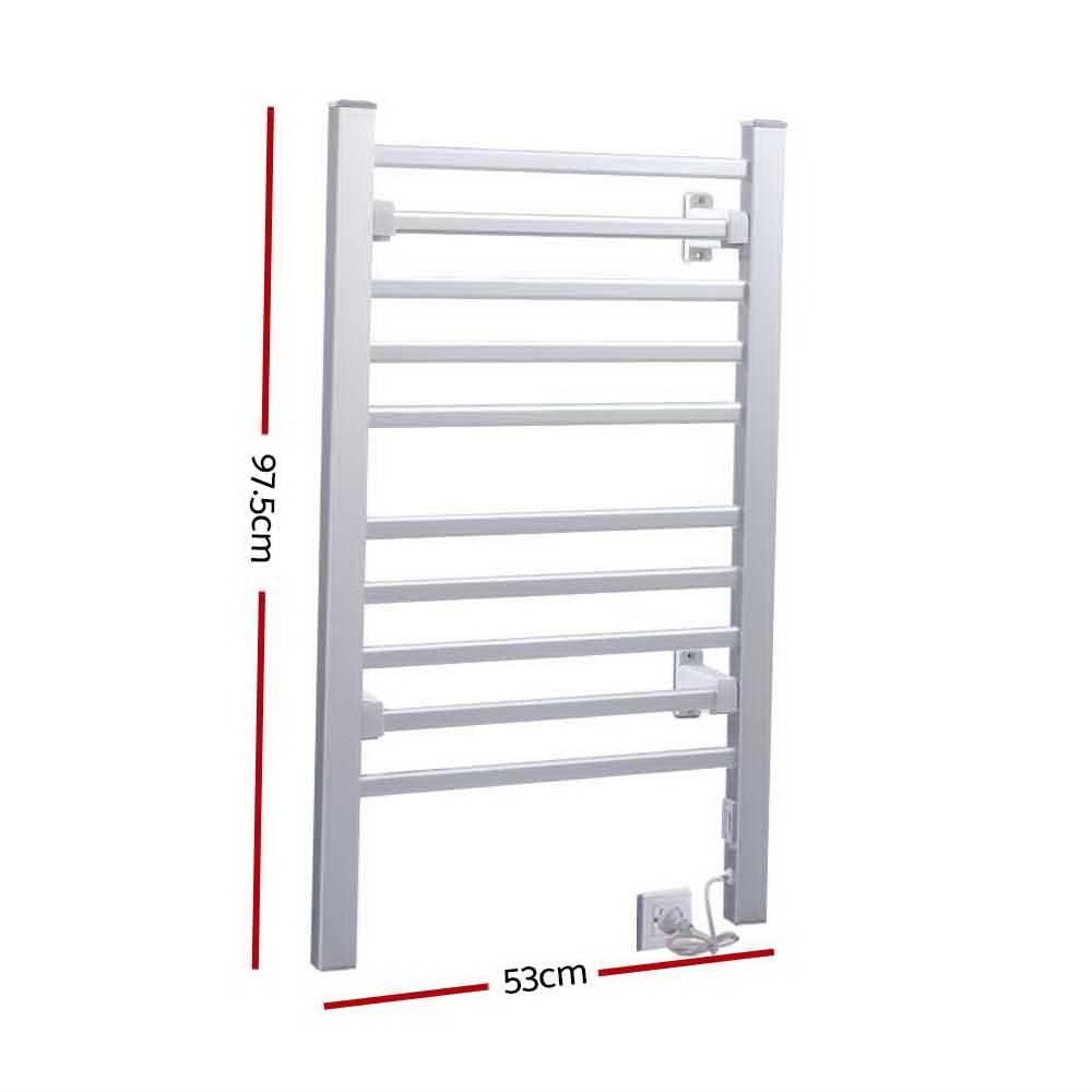 Devanti Electric Heated Towel Rail Rack 10 Bars Freestanding Clothes Dry Warmer - Ozstylz