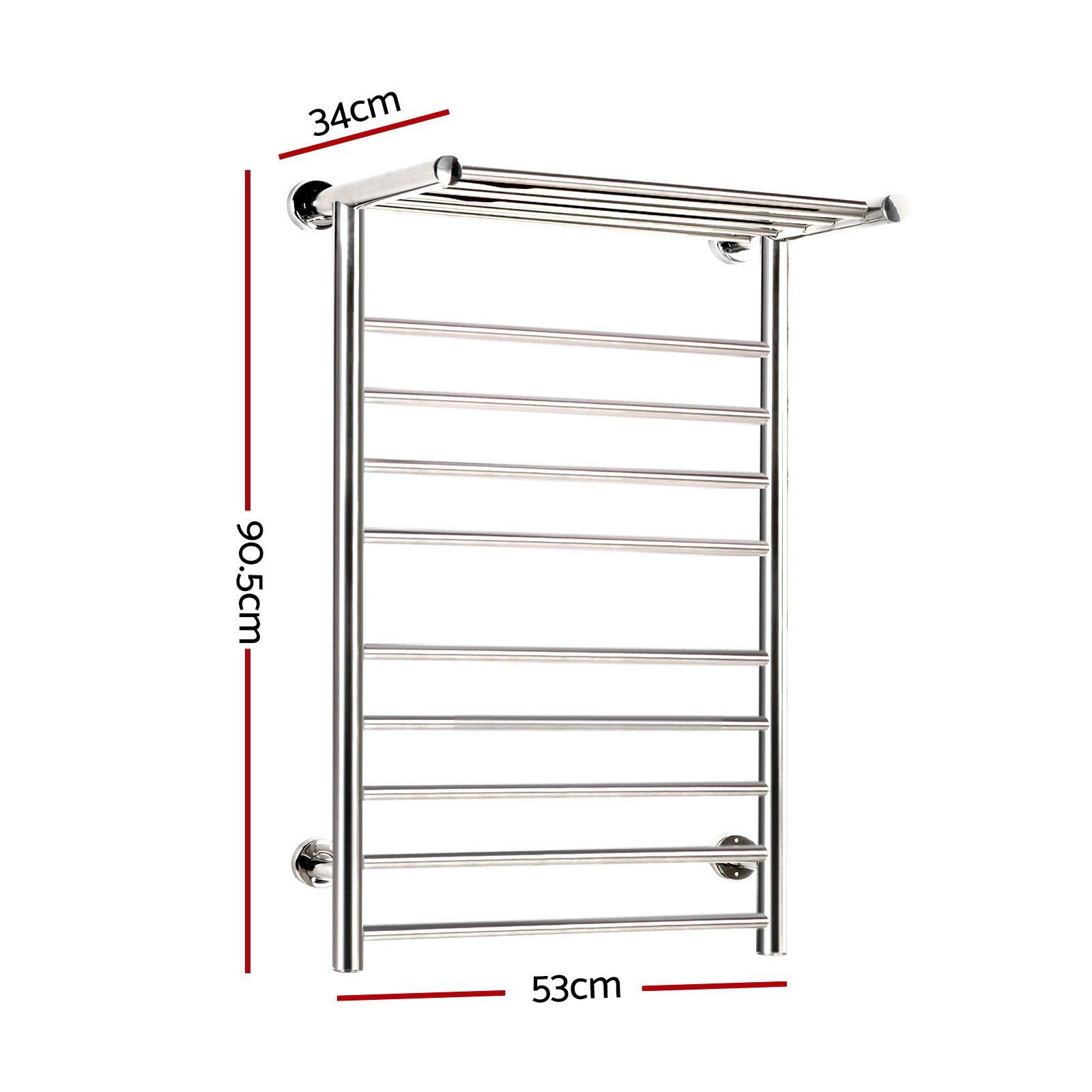 Devanti Electric Heated Towel Rail Rack 14 Bars Wall Mounted Clothes Dry Warmer - Ozstylz