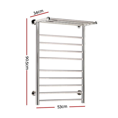 Devanti Electric Heated Towel Rail Rack 14 Bars Wall Mounted Clothes Dry Warmer - Ozstylz