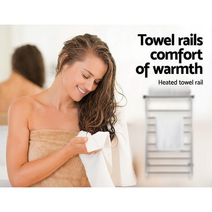 Devanti Electric Heated Towel Rail Rack 14 Bars Wall Mounted Clothes Dry Warmer - Ozstylz