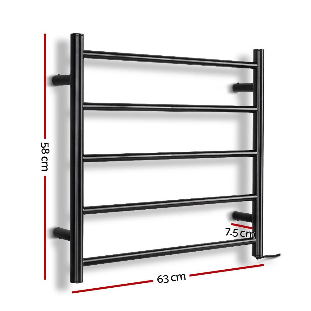 Devanti Electric Heated Towel Rail Rack 5 Bars Wall Mounted Clothes Dry Warmer - Ozstylz