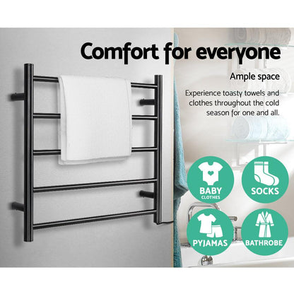 Devanti Electric Heated Towel Rail Rack 5 Bars Wall Mounted Clothes Dry Warmer - Ozstylz