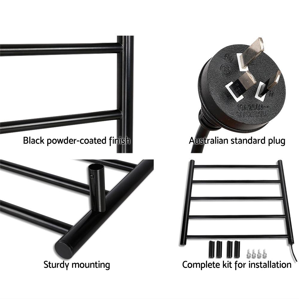 Devanti Electric Heated Towel Rail Rack 5 Bars Wall Mounted Clothes Dry Warmer - Ozstylz