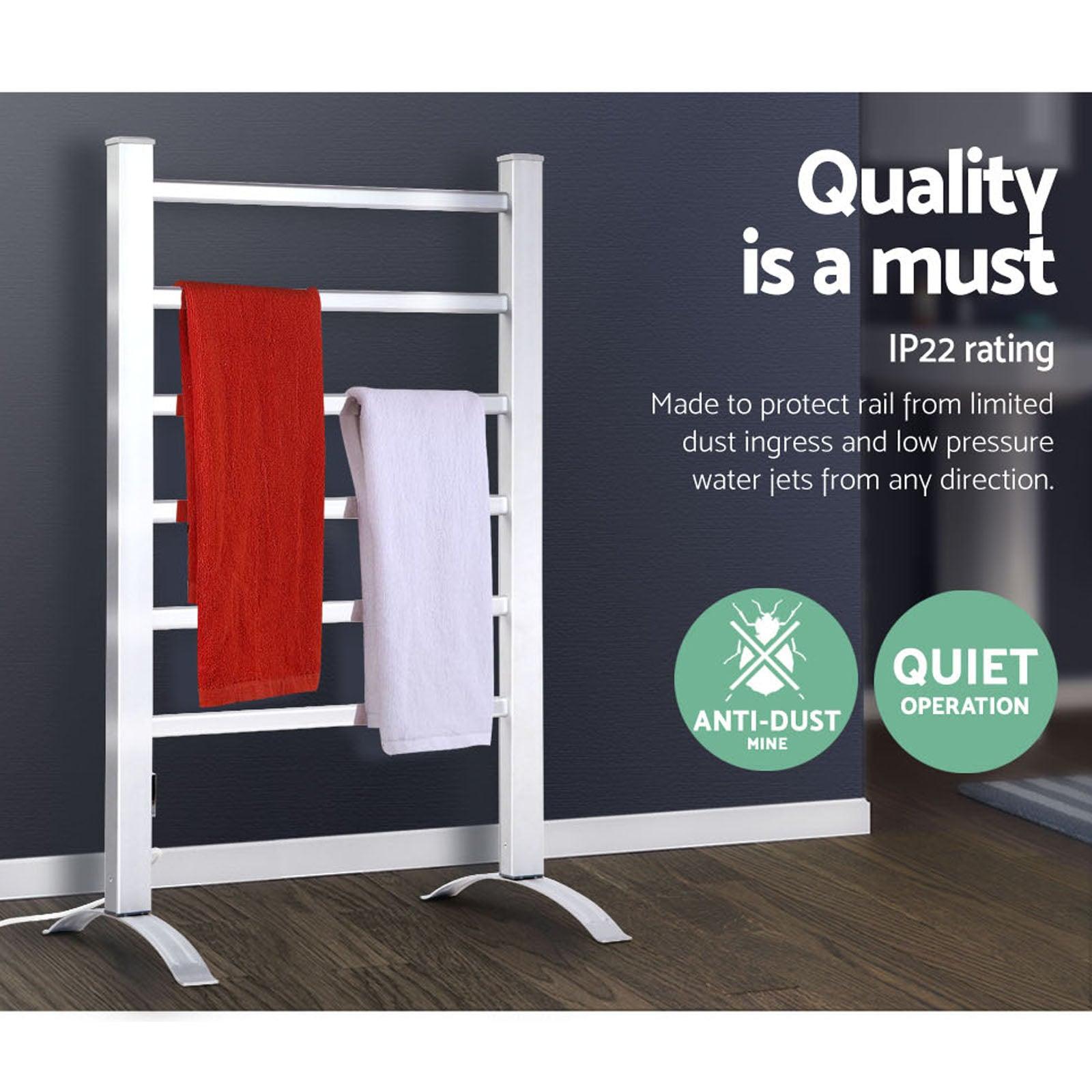 Devanti Electric Heated Towel Rail Rack 6 Bars Freestanding Clothes Dry Warmer - Ozstylz