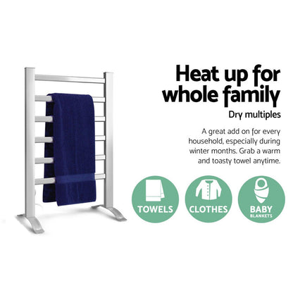 Devanti Electric Heated Towel Rail Rack 6 Bars Freestanding Clothes Dry Warmer - Ozstylz