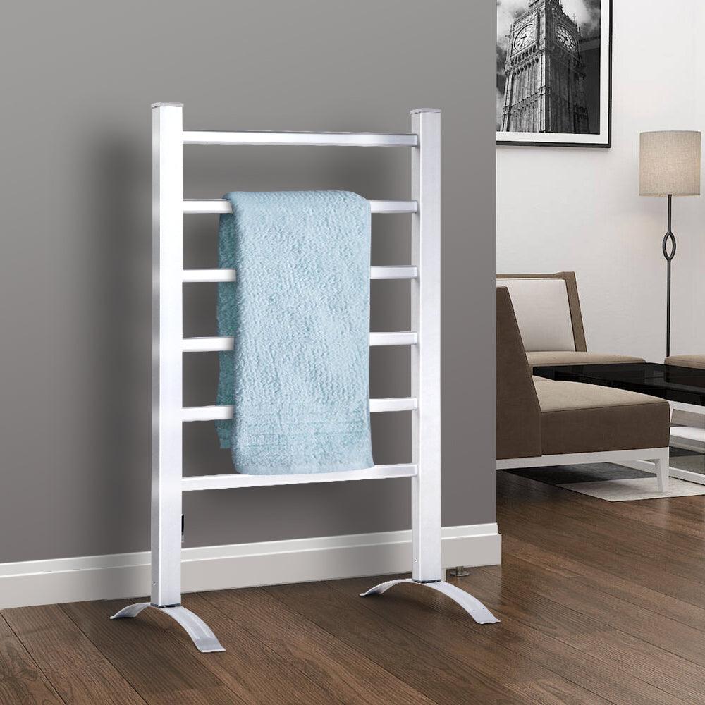 Devanti Electric Heated Towel Rail Rack 6 Bars Freestanding Clothes Dry Warmer - Ozstylz