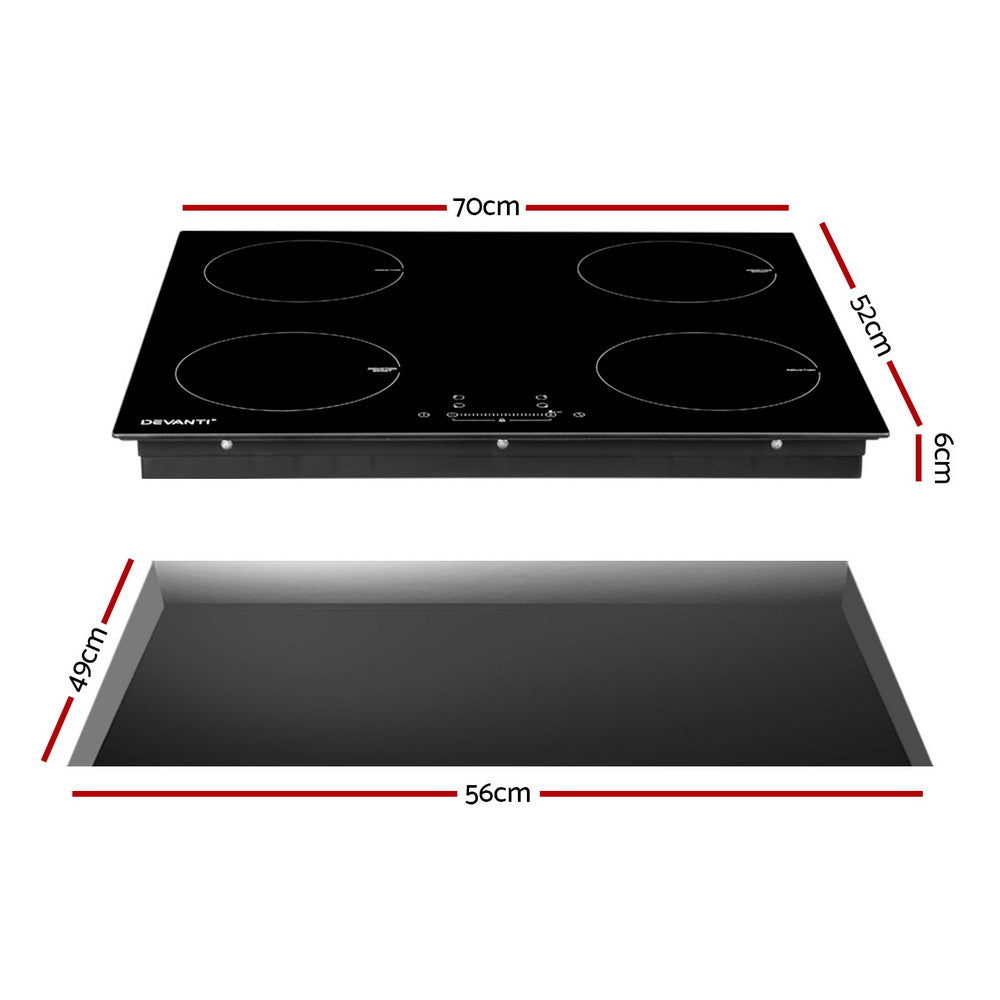 Devanti Electric Induction Cooktop 70cm Ceramic 4 Zones Stove Cook Top Hot Plate 7000W - Ozstylz