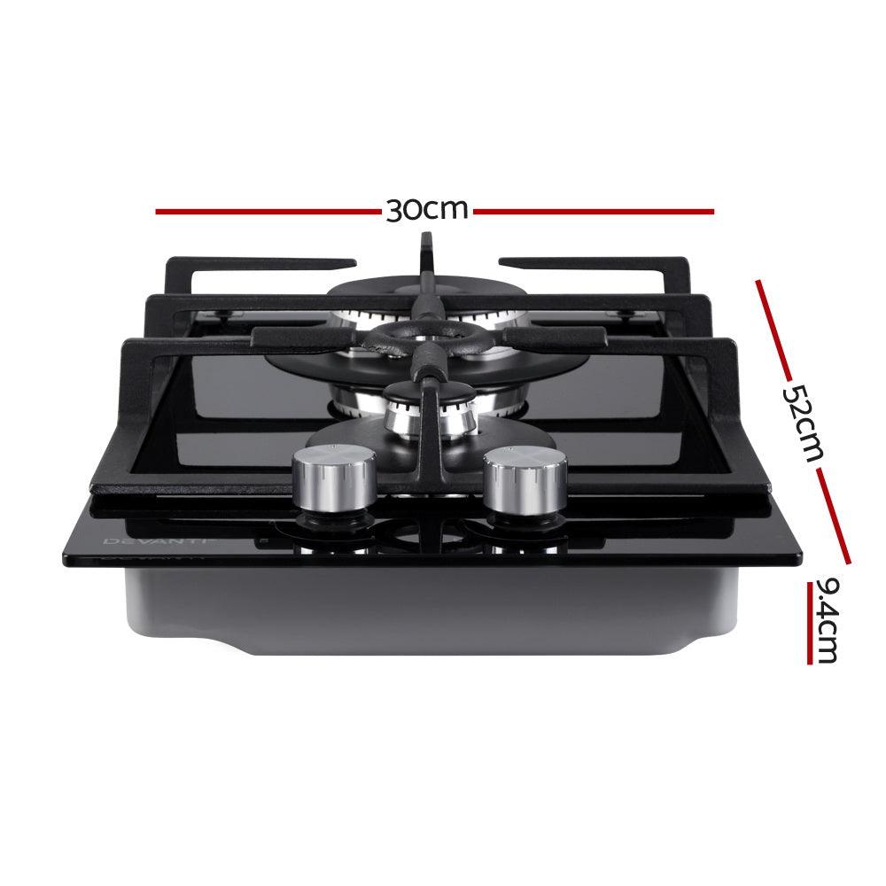 Devanti Gas Cooktop 30cm 2 Burner Black - Ozstylz