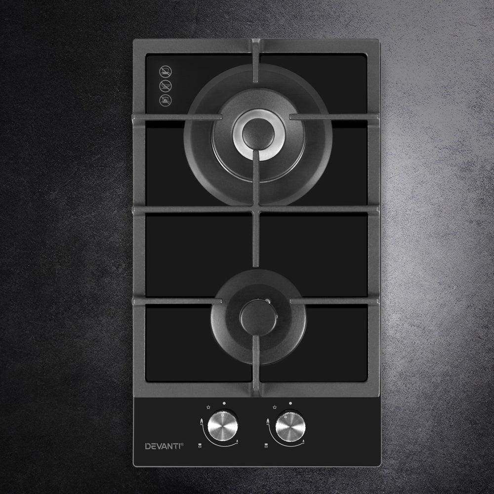 Devanti Gas Cooktop 30cm 2 Burner Black - Ozstylz